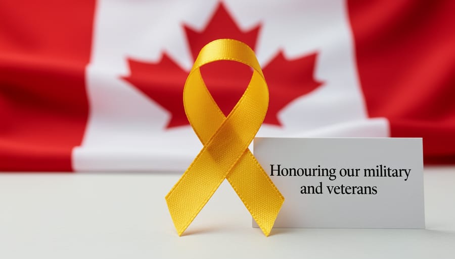 Yellow support ribbon displayed with Canadian military context