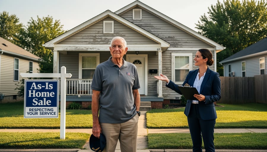 UK veteran standing confidently in front of house preparing for as-is property sale