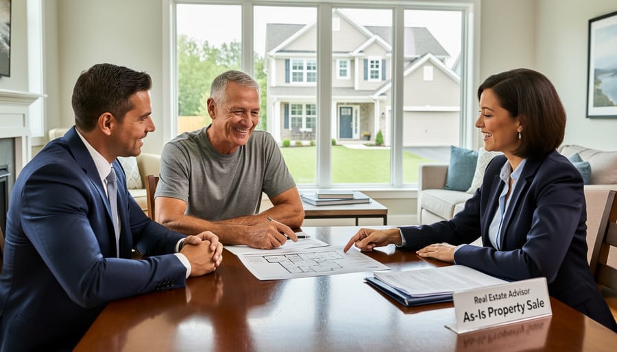 Veteran shaking hands with property consultant during house sale consultation