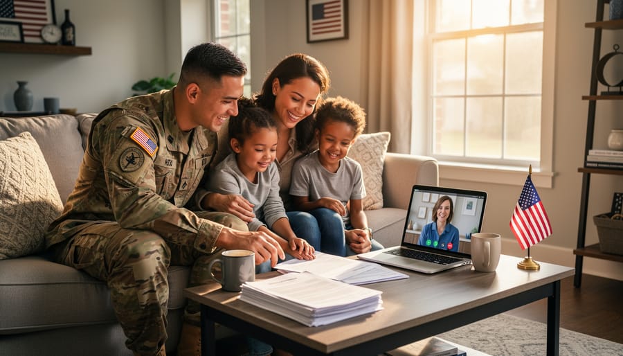 Military family walking together outdoors holding hands showing unity and resilience
