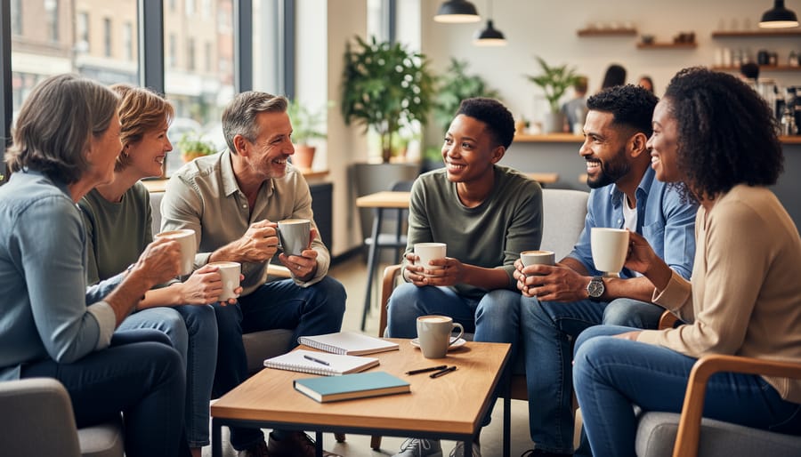 Military spouses and veterans gathered in a coffee group conversation